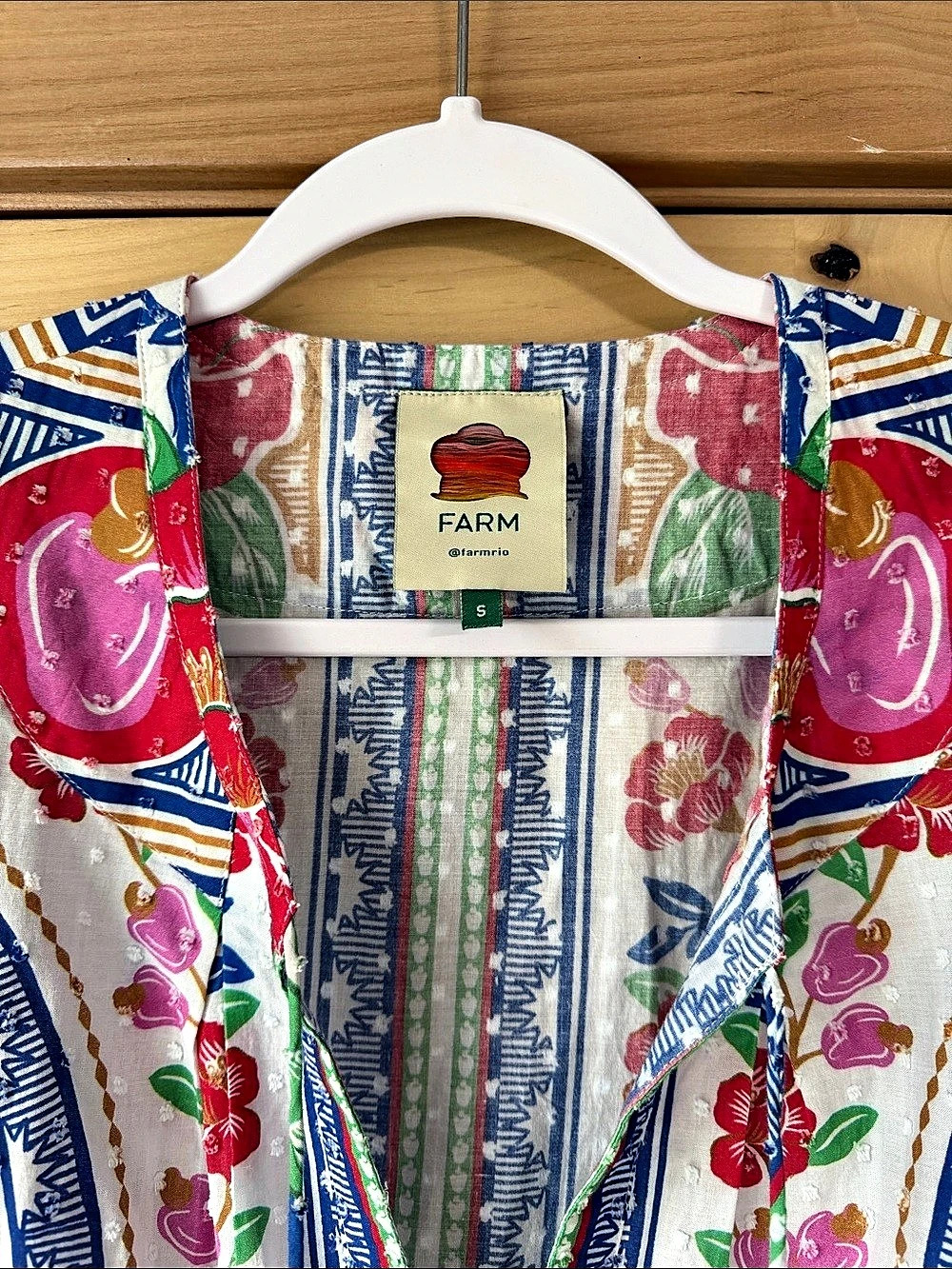 Farm Rio Palm Tree Beach Mini Dress Floral Multicolor & Red Small - Picture 5 of 6